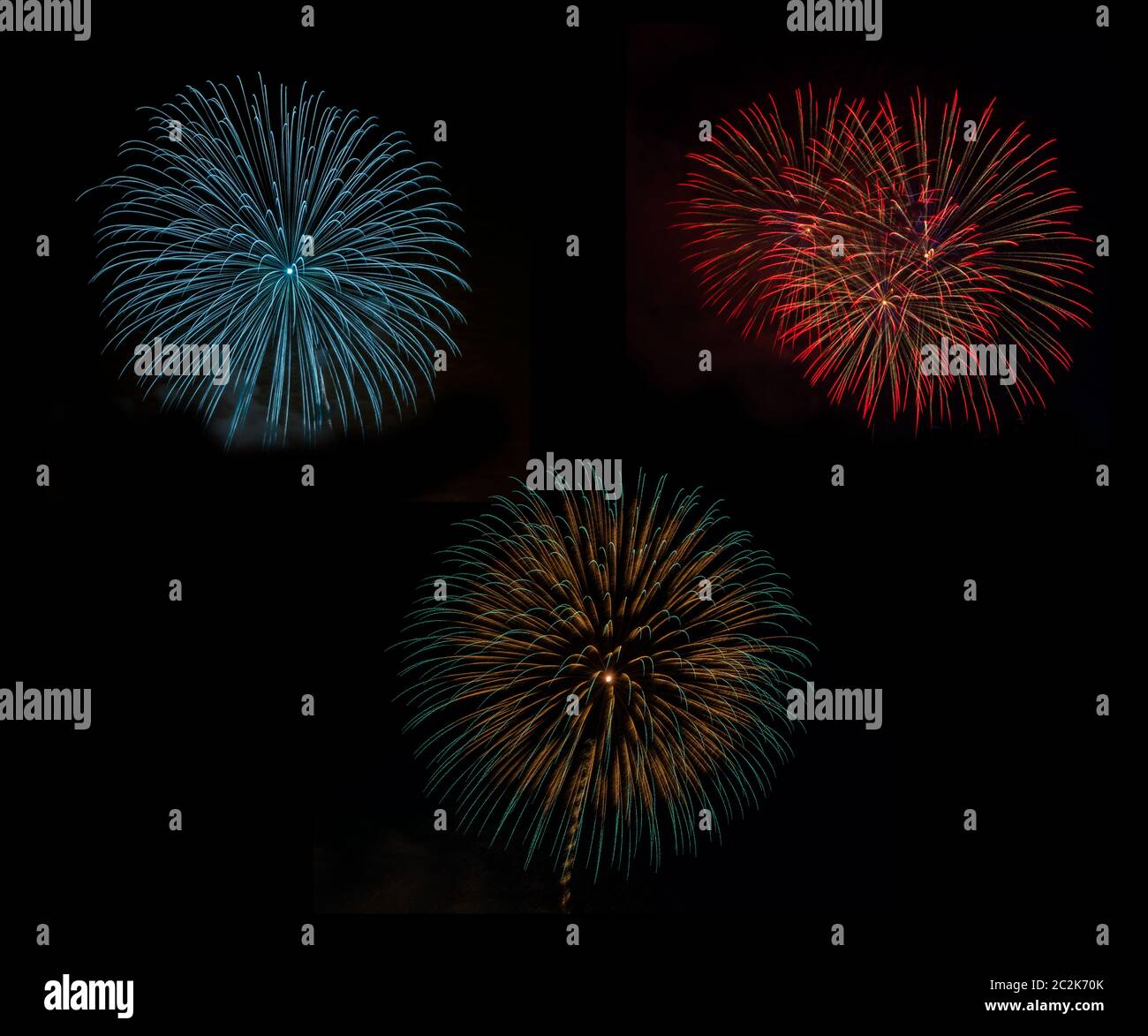 Fireworks set in celebration night on black background Stock Photo