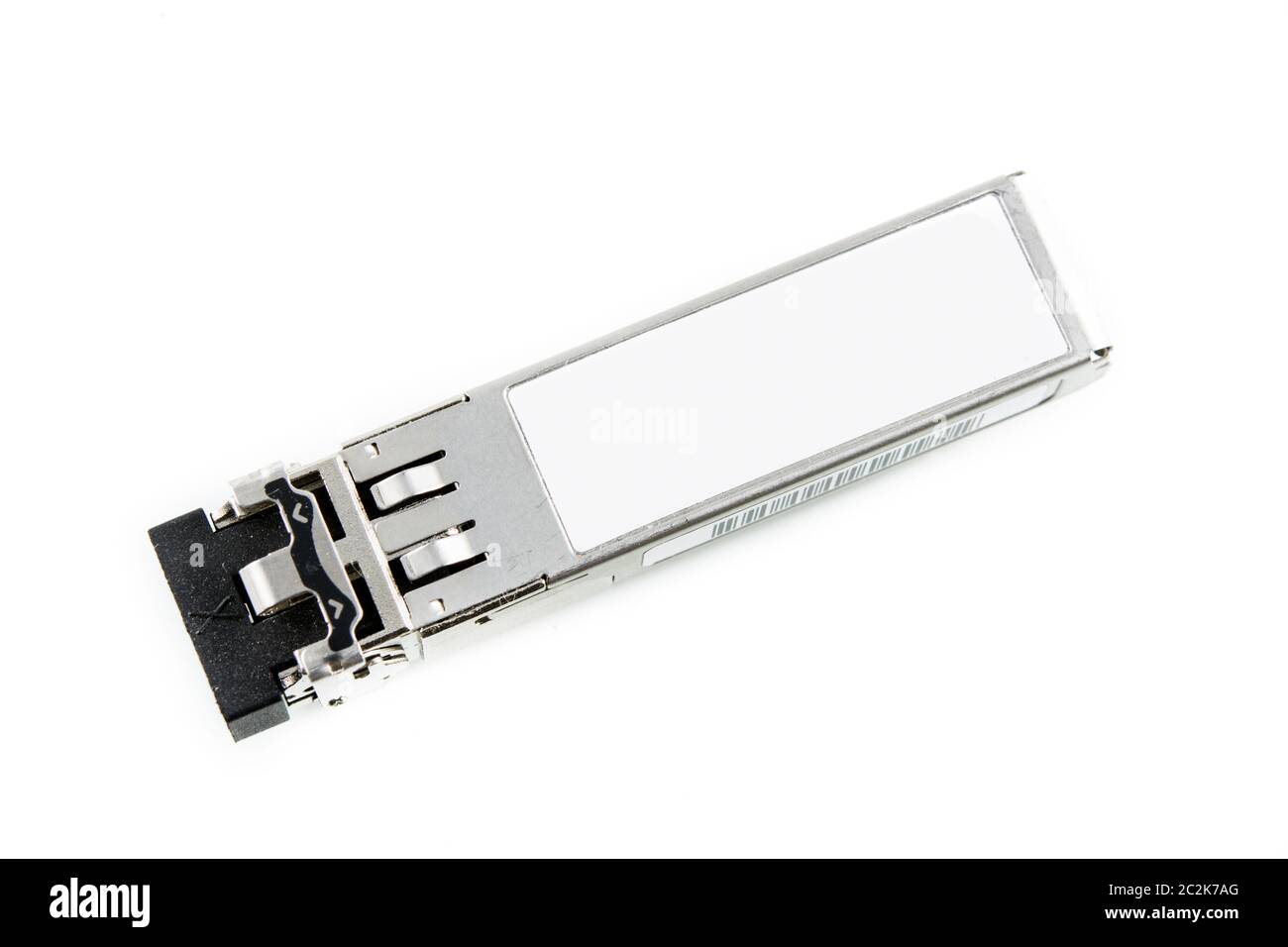 Optical gigabit SFP module for network switch isolated on over white background Stock Photo