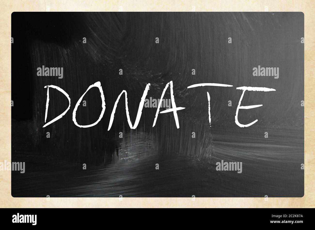 text handwritten with white chalk on a blackboard Stock Photo