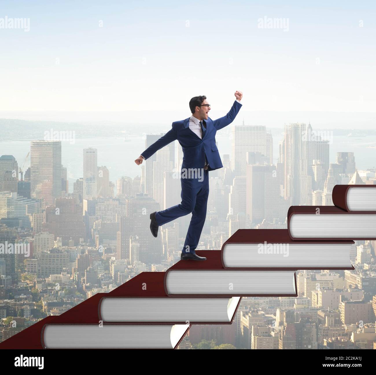 The businessman student climbing the ladder of education books Stock ...