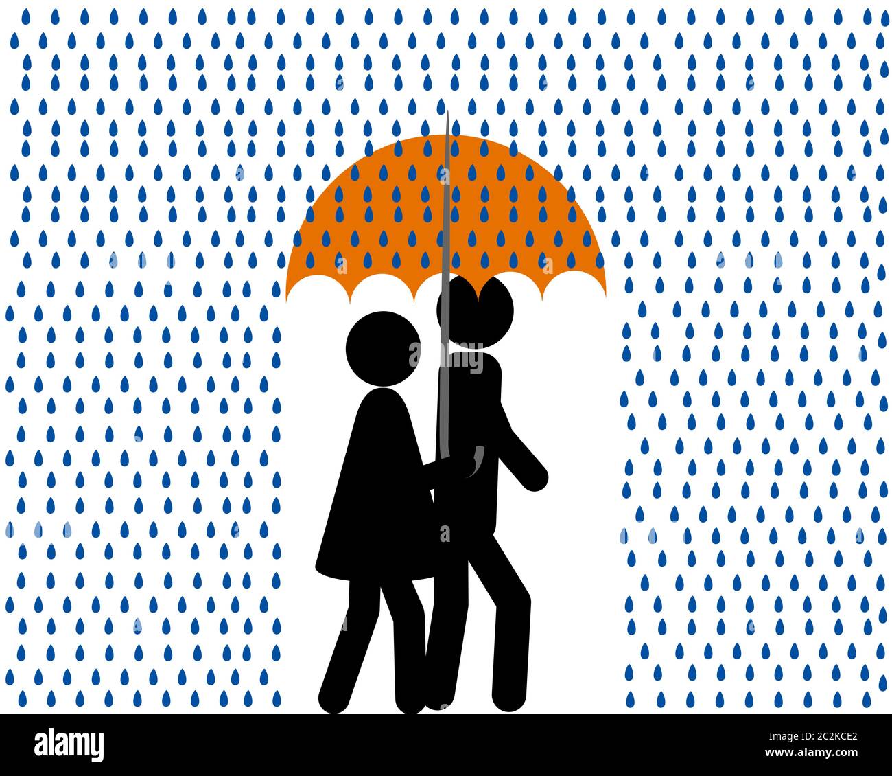 Mann und Frau mit Regenschirm bei Regenschauer Stock Photo