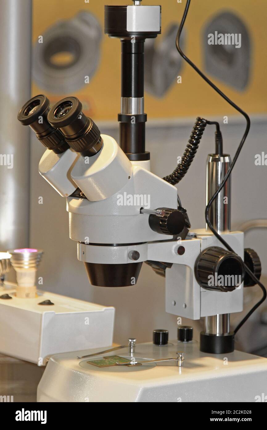 Optical Microscope With Camera Attachement in Laboratory Stock Photo