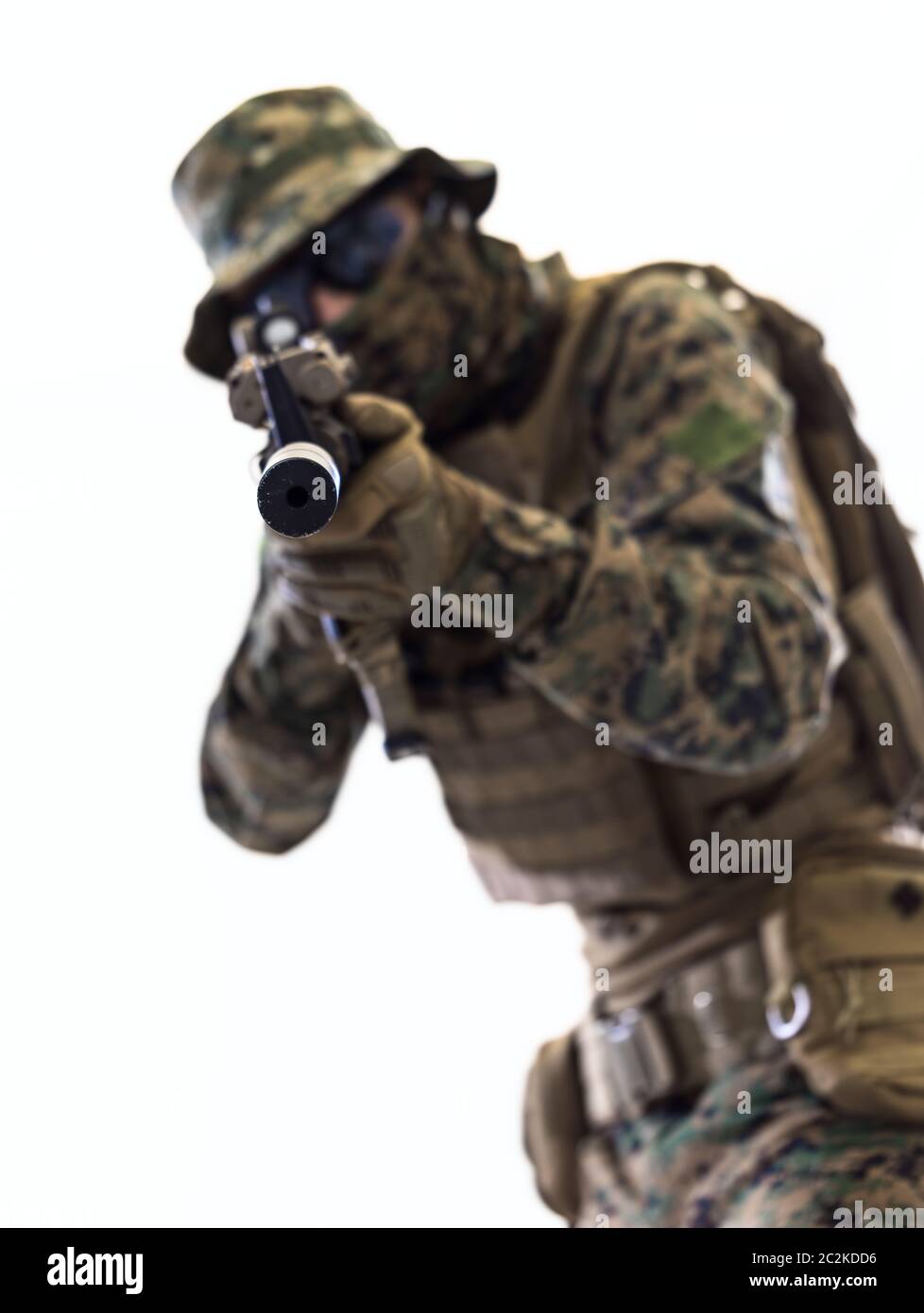 soldier aiming white background Stock Photo - Alamy