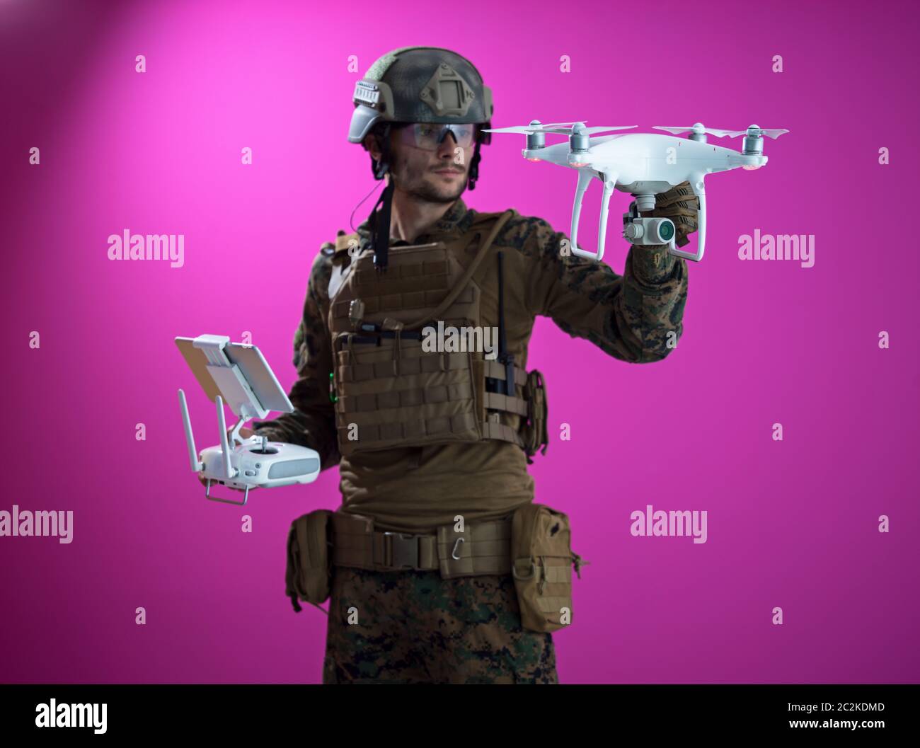 soldier drone technician Stock Photo