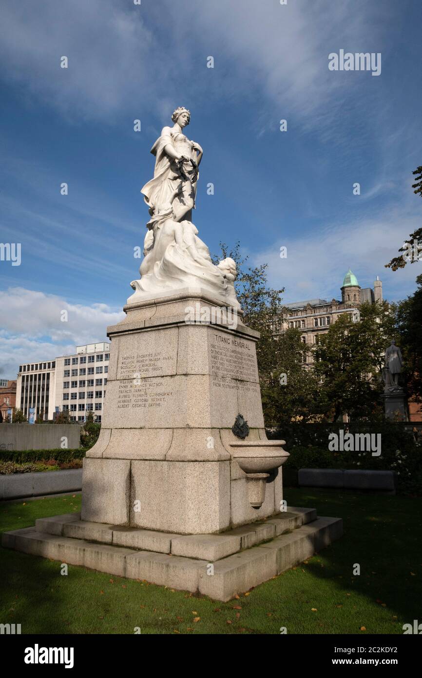 Titanic memorial sculpture in front of the Belfast City Hall in Belfast, Northern Ireland, UK, Europe Stock Photo