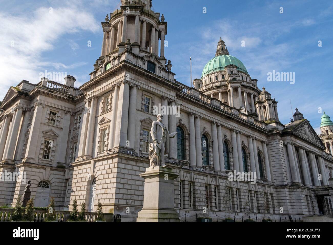 Statue of James Horner Haslett in front of the Belfast City Hall in Belfast, Northern Ireland, UK, Europe Stock Photo