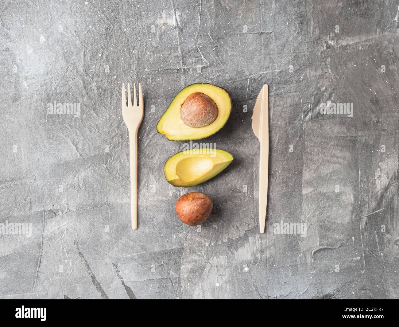 Avocado Seeds Biodegradable Single-Use Cutlery Stock Photo