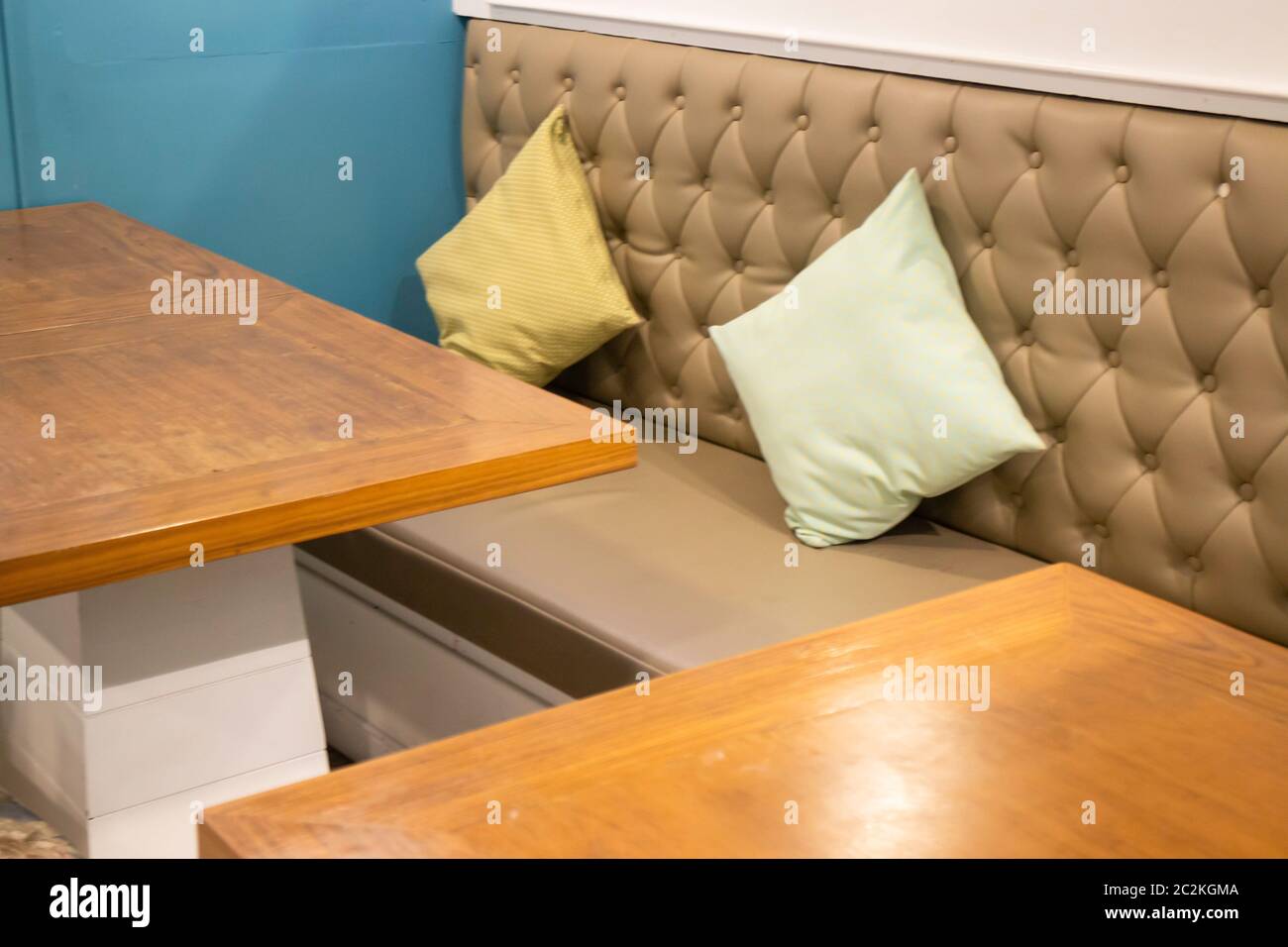 Interior design of coffee shop wooden table, stock photo Stock Photo