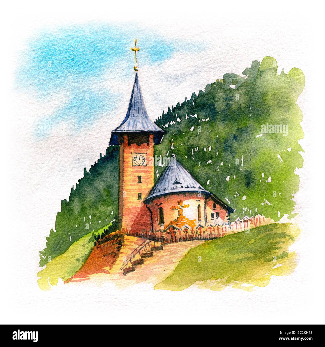 Painting village church Cut Out Stock Images & Pictures - Alamy