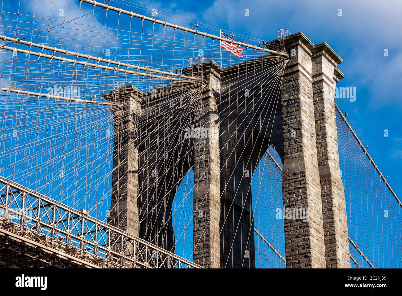 Exterior detail of Brooklyn Bridge in daylight Stock Photo