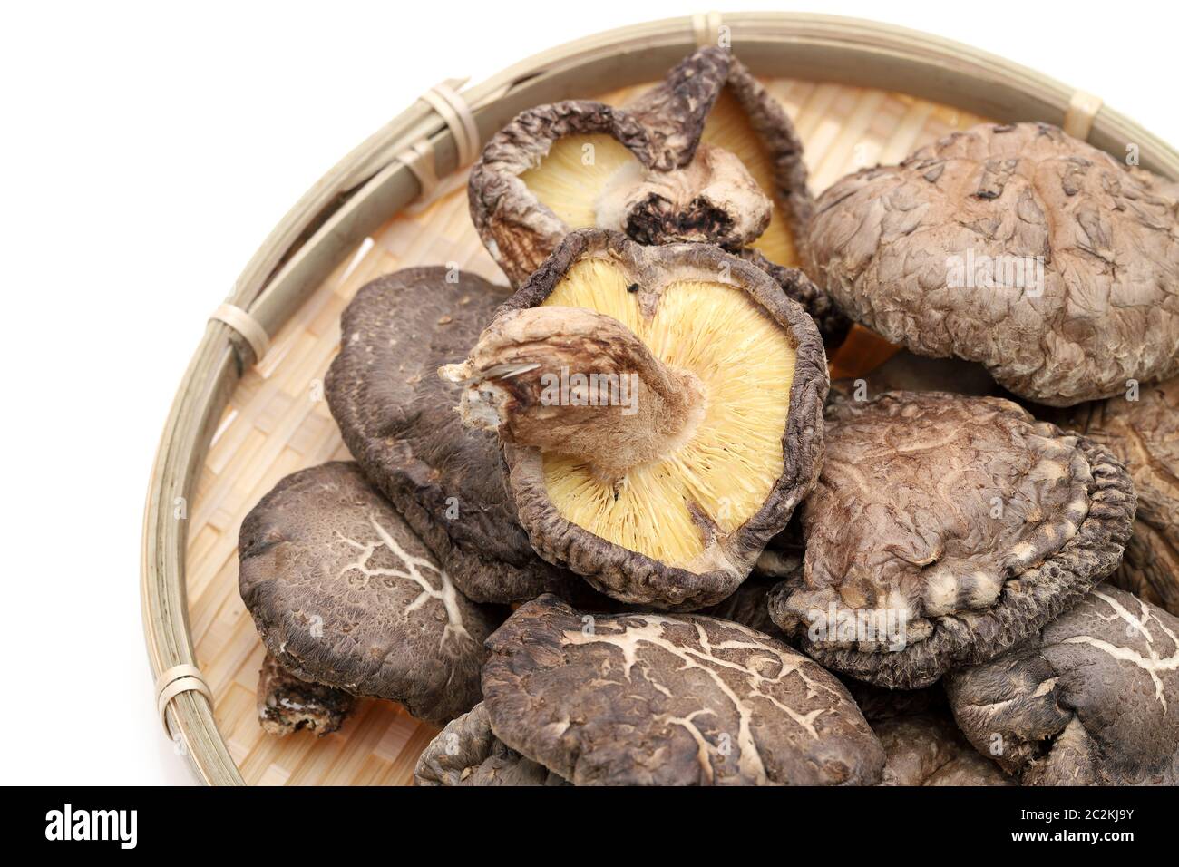 Japanese dried shiitake mushrooms in a bamboo basket Stock Photo Alamy