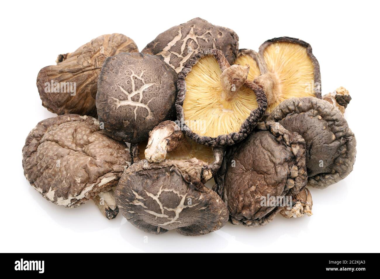 Japanese dried shiitake mushrooms on white background Stock Photo Alamy