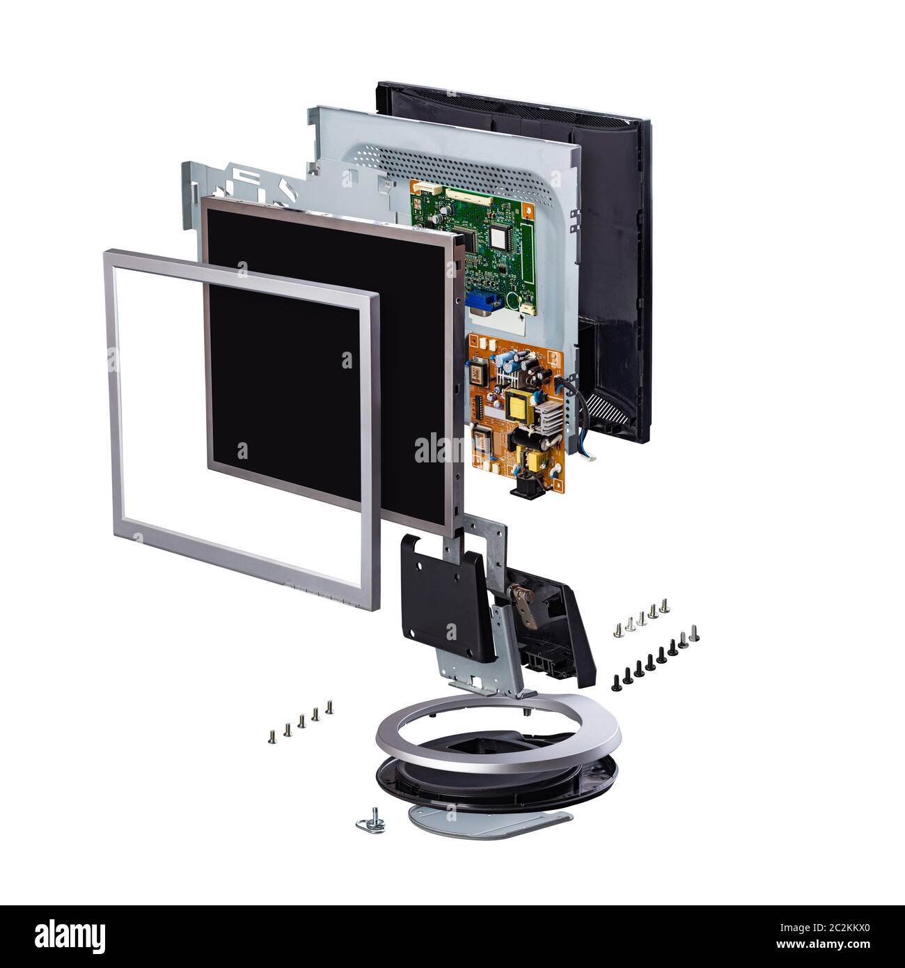 Explode view of computer monitor white background Stock Photo - Alamy