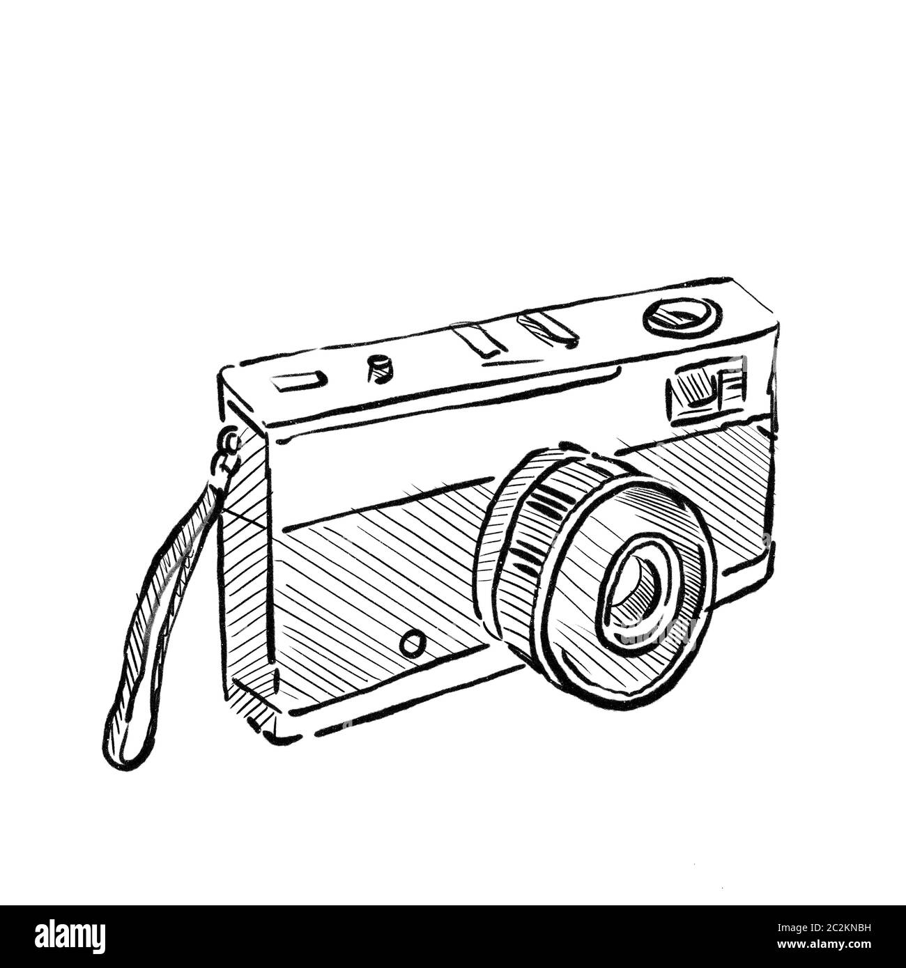Drawing sketch style illustration of Vintage 35mm SLR Film Camera on isolated white background. Stock Photo