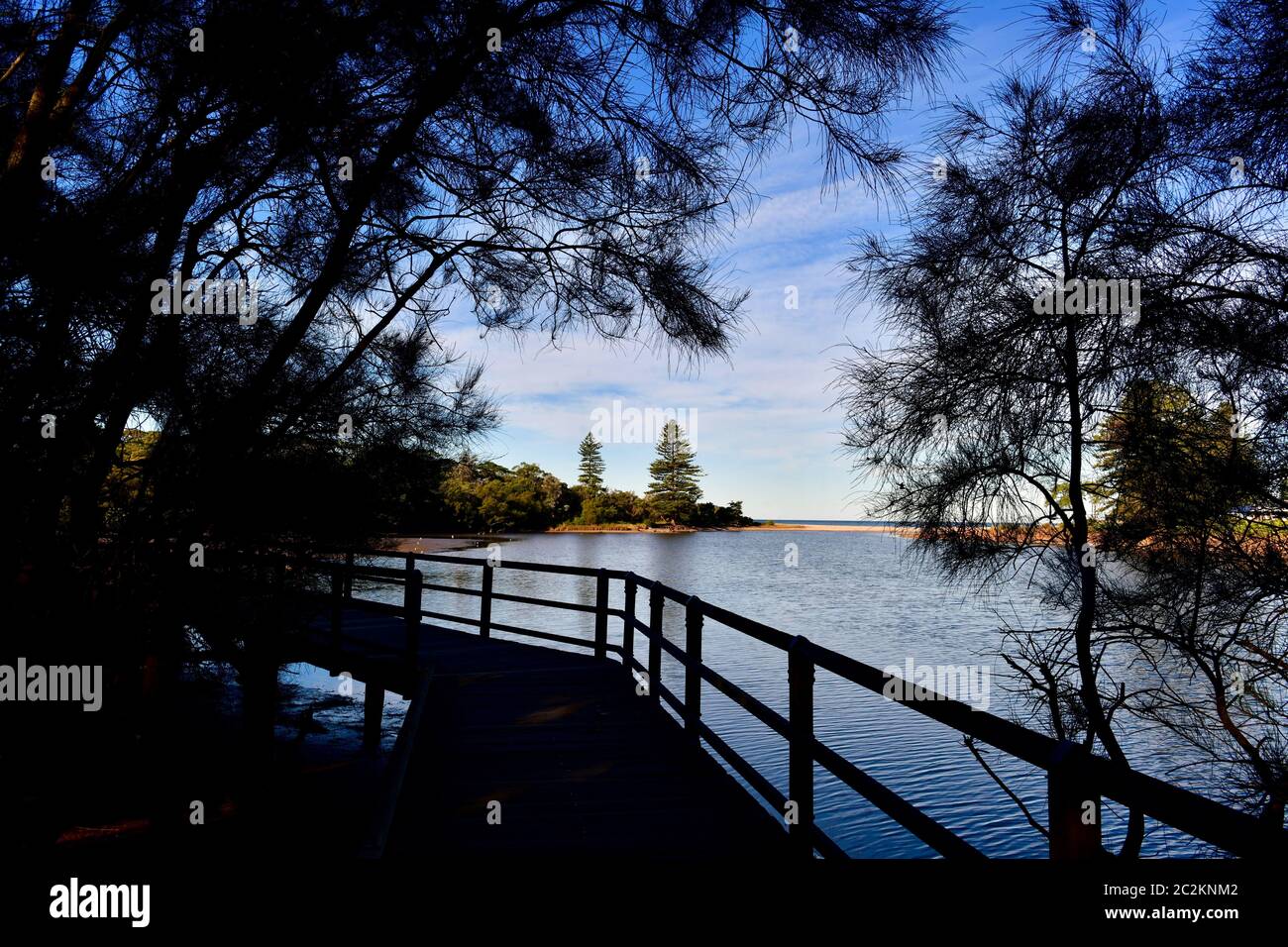 A view of the boardwalk at Puckeys Lagoon in Australia Stock Photo