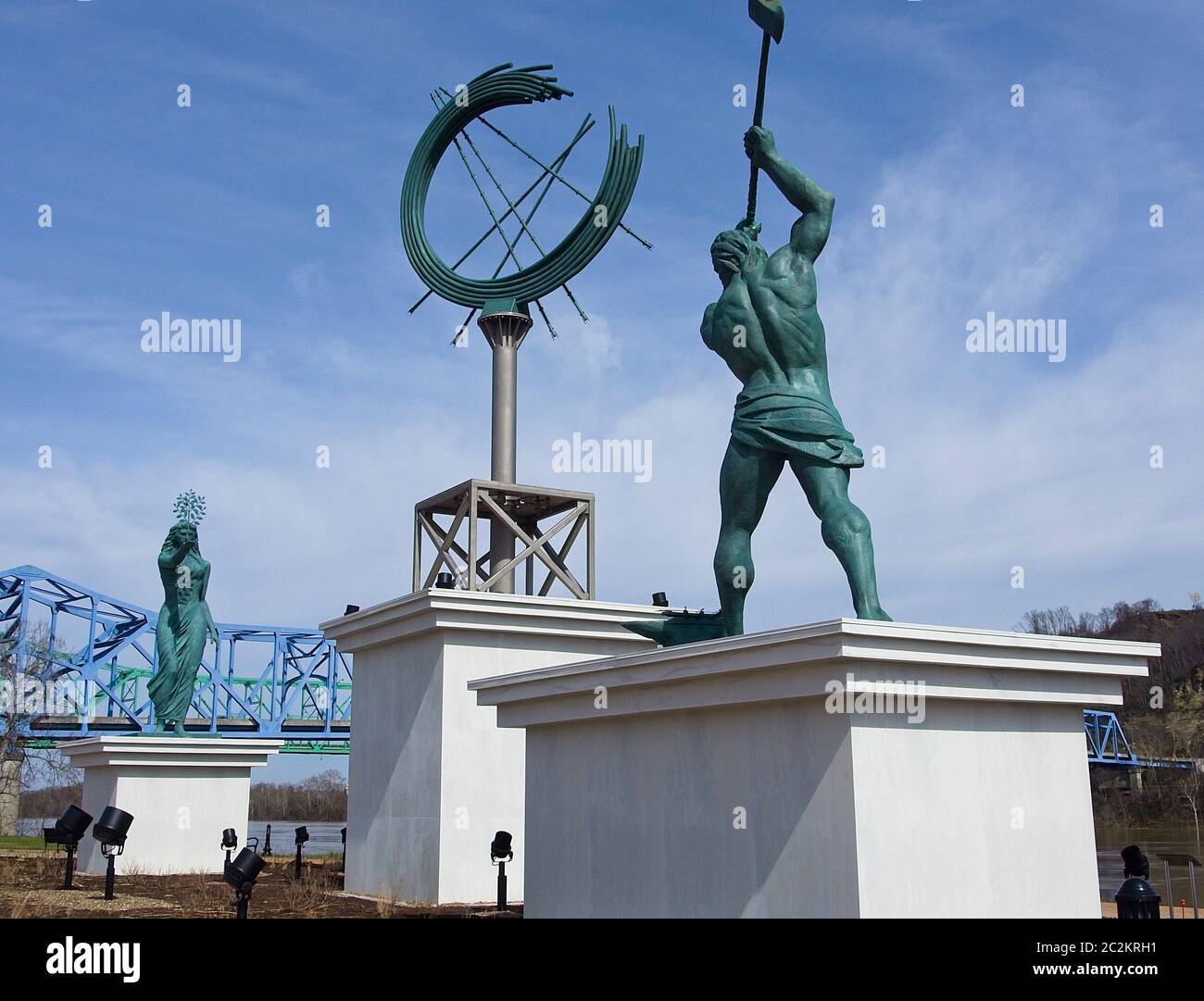 Statues of Vulcan and Venus on the banks of the Ohio River at