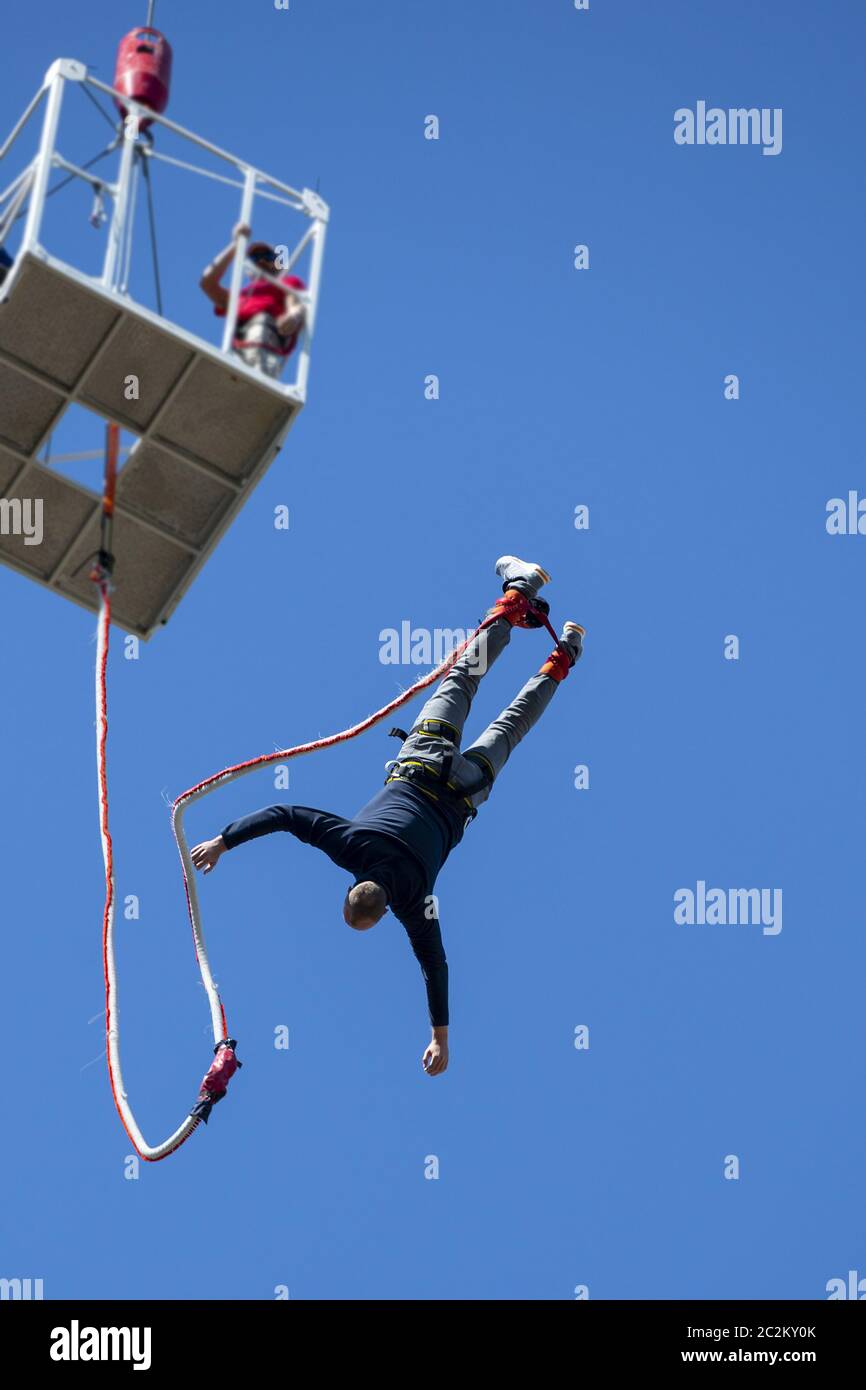 Bungee jumping blue sky Stock Photo Alamy