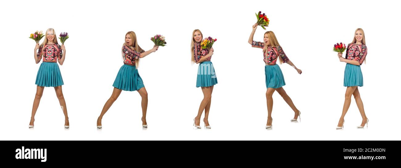 The woman with flowers isolated on white Stock Photo - Alamy