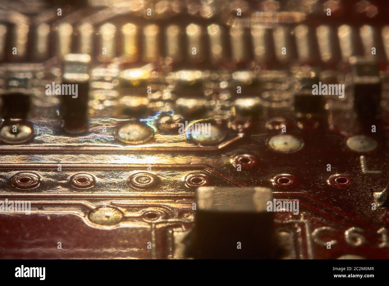 Texture or background created with electronic elements coming from an electronic board with printed circuit boards. Stock Photo