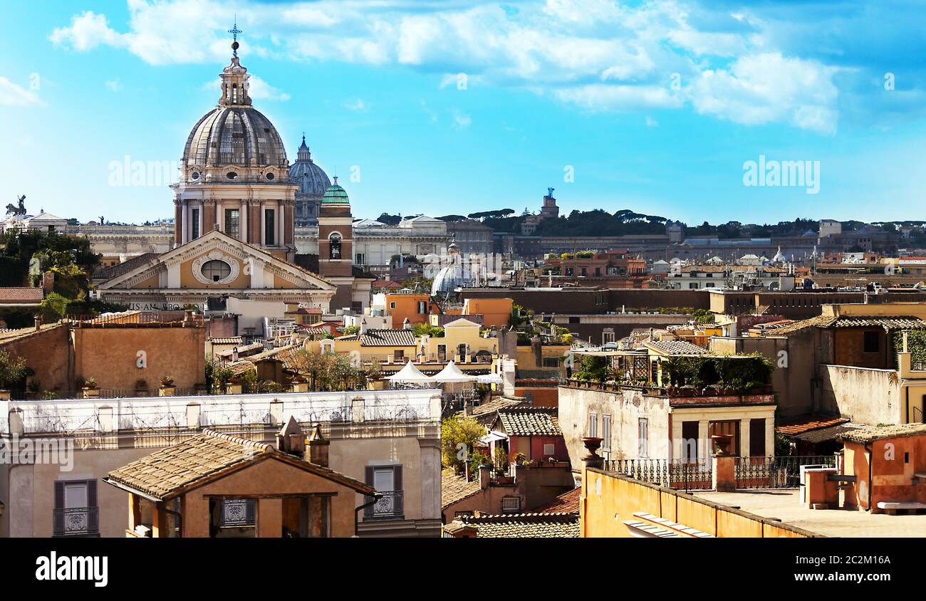 View of St. Peter's Basilica in Rome from the Spanish Steps Stock Photo