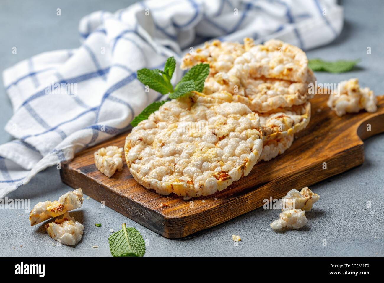 Puffed rice wholegrain bread with lemon. Stock Photo