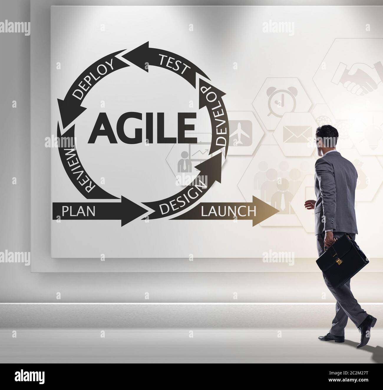 Businessman in agile software development concept Stock Photo