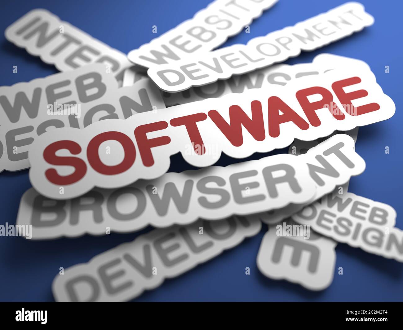 Software Text on Blue Background with Selective Focus. 3D Render. Stock Photo