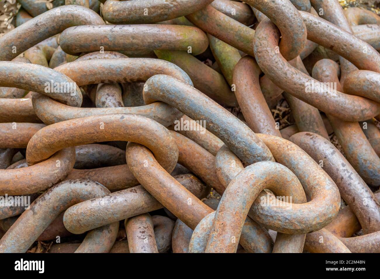 full frame rusty chain links closeup Stock Photo