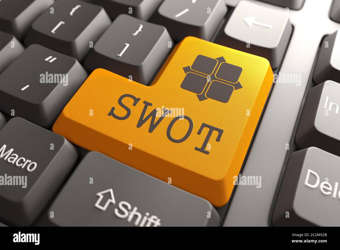 Orange SWOT Button on Computer Keyboard. Marketing Concept. Stock Photo