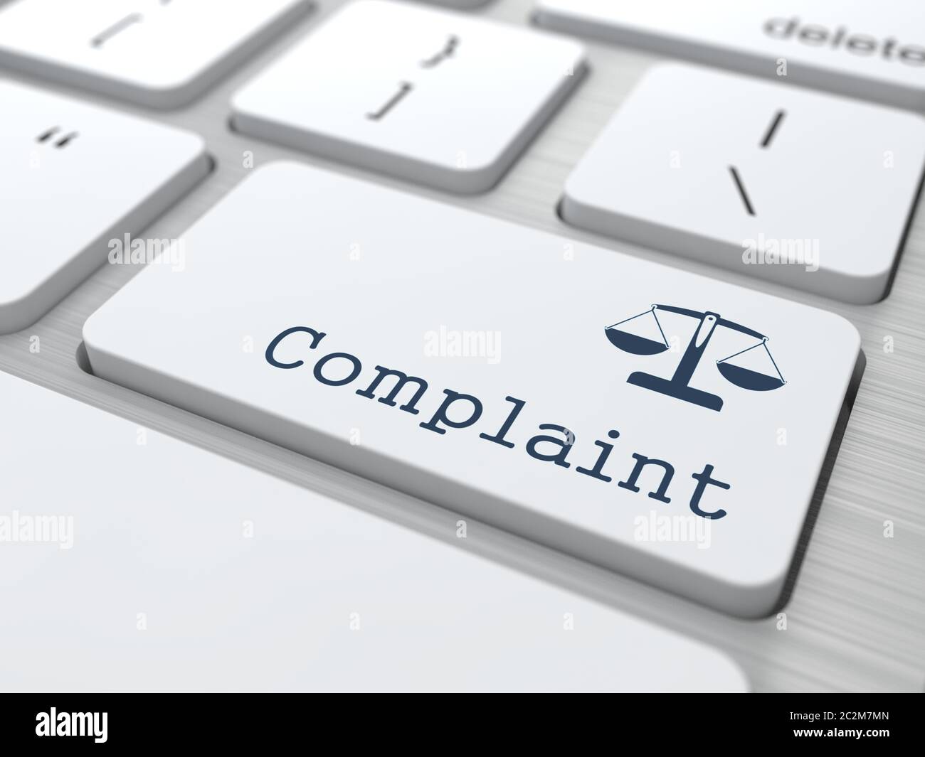 White Button with Complaint on Computer Keyboard. Business Concept. Stock Photo