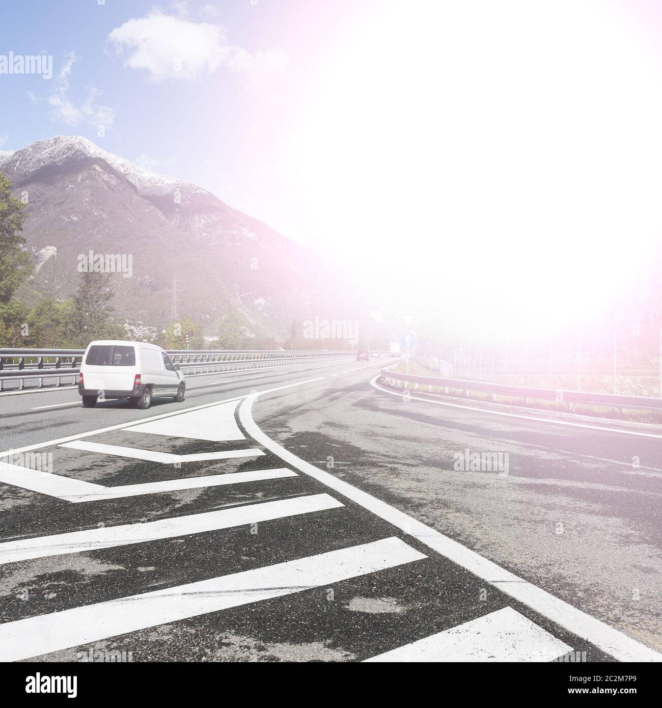 Highway traffic in Italian Alps Stock Photo