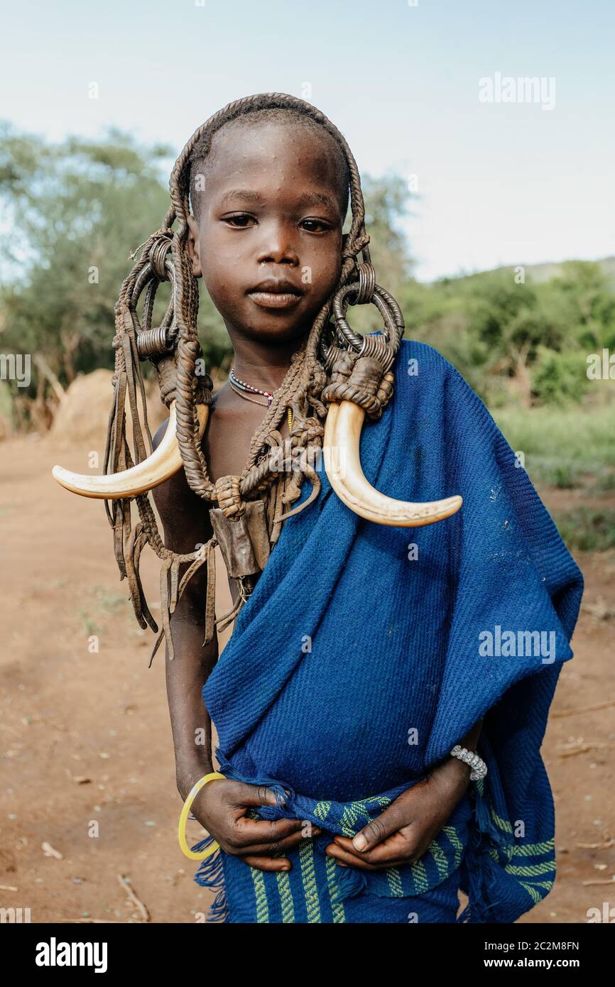 most dangerous African Mursi people tribe, Ethiopia, Africa Stock Photo