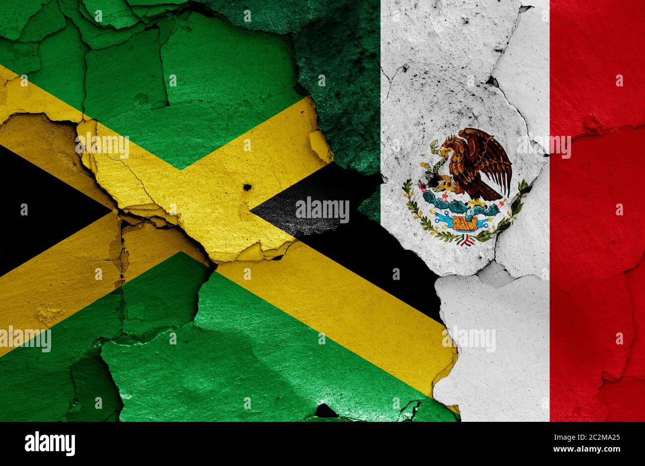 flags of Jamaica and Mexico painted on cracked wall Stock Photo - Alamy