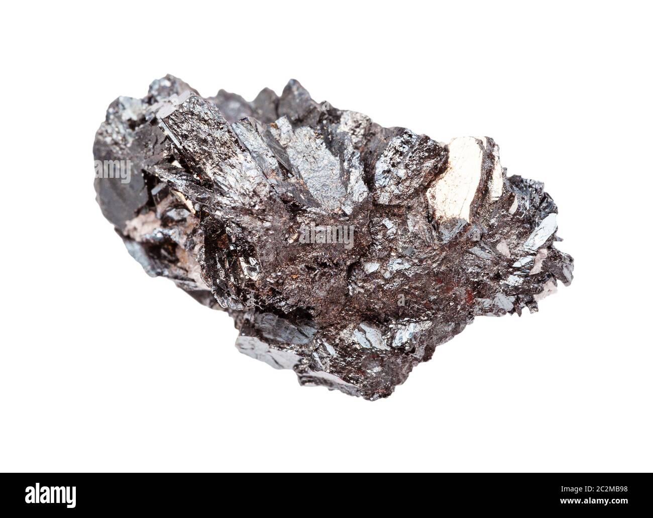 closeup of sample of natural mineral from geological collection - rough crystallin Hematite (iron ore) rock isolated on white background Stock Photo