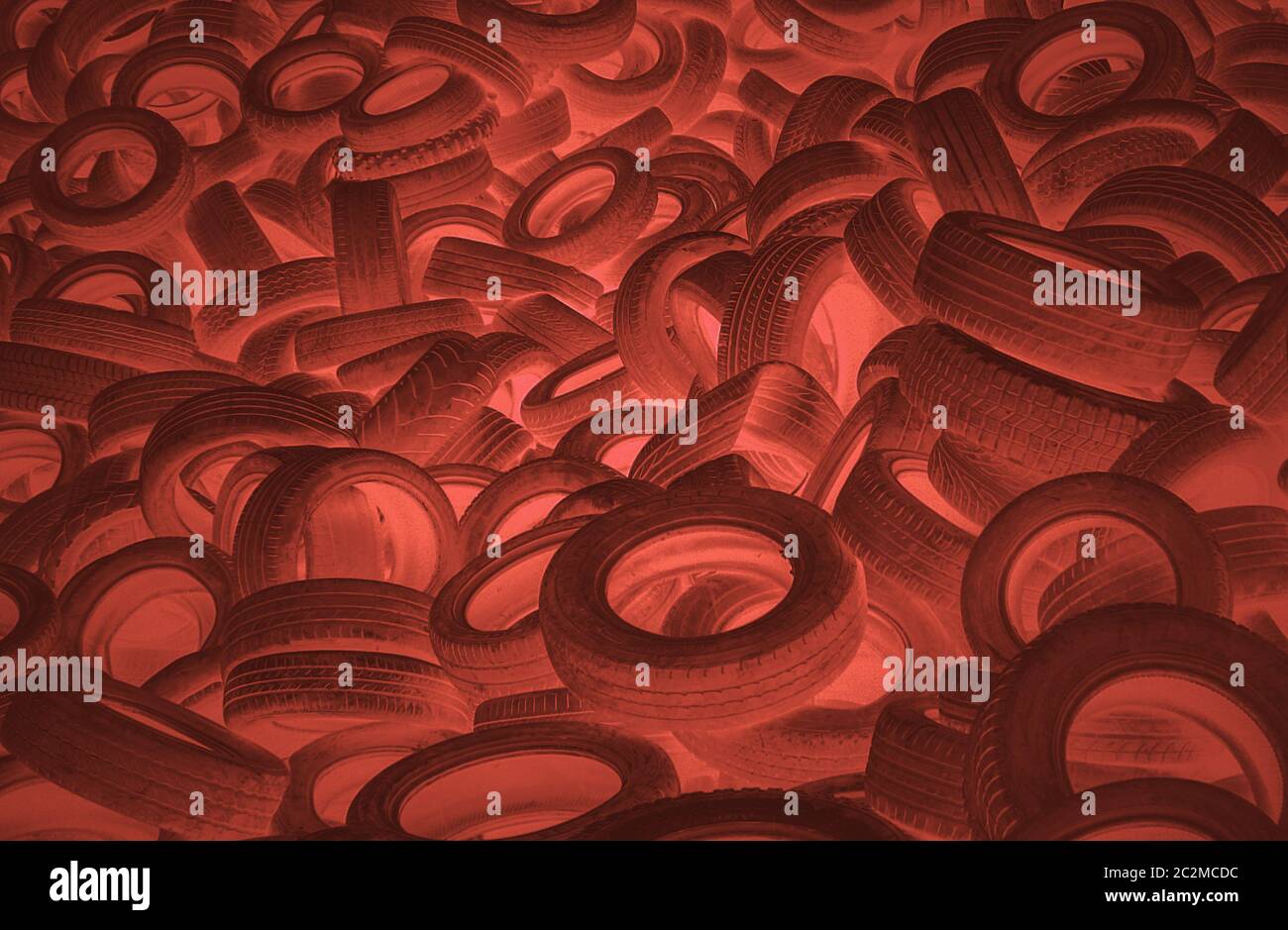 Warehousing and disposal of used car tires. Abstraction Stock Photo