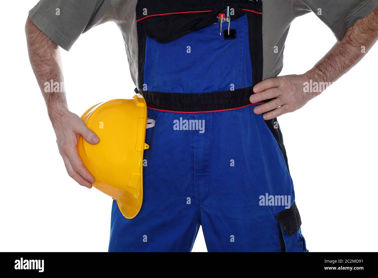 worker with yellow helmet,isolated repairman symbol Stock Photo
