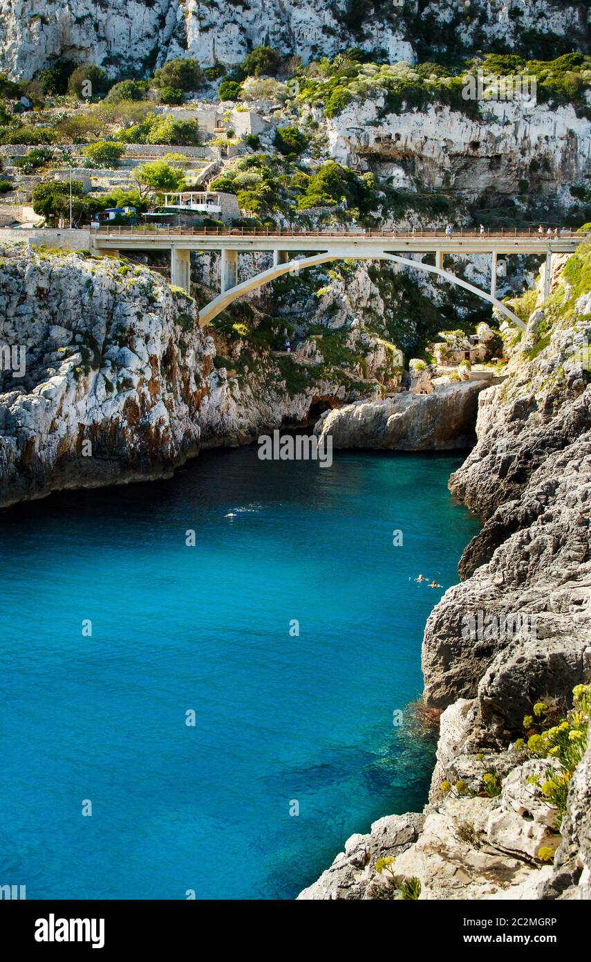 Panoramic view over the Ciolo bridge, Gagliano del Capo, Puglia, Italy Stock Photo