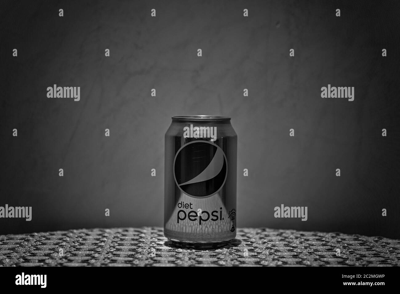 Diet Pepsi can in monochrome Stock Photo