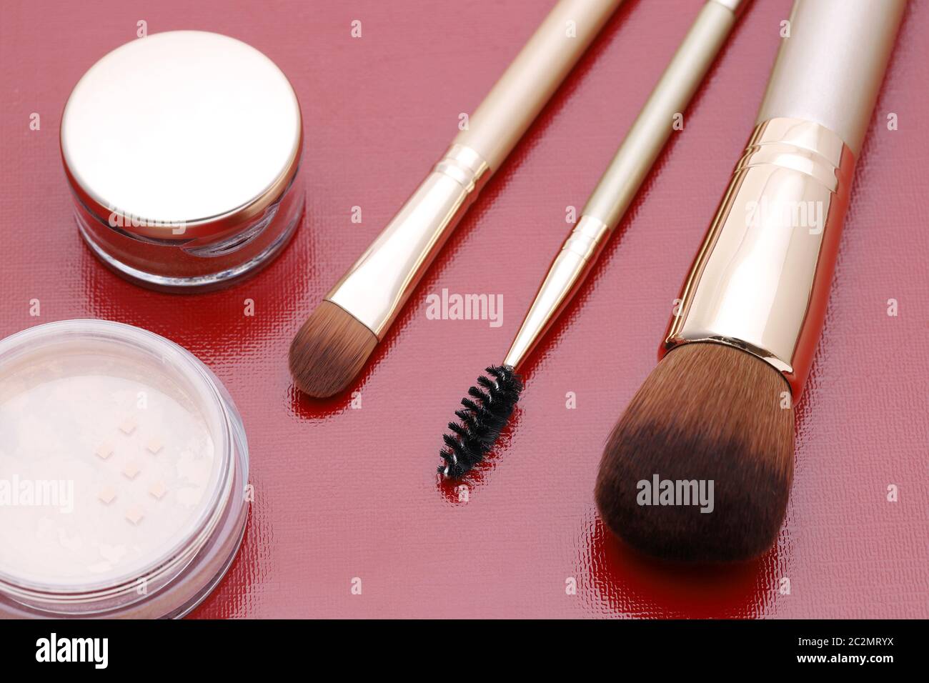 Set of makeup brush and face powder, Women accessories Stock Photo