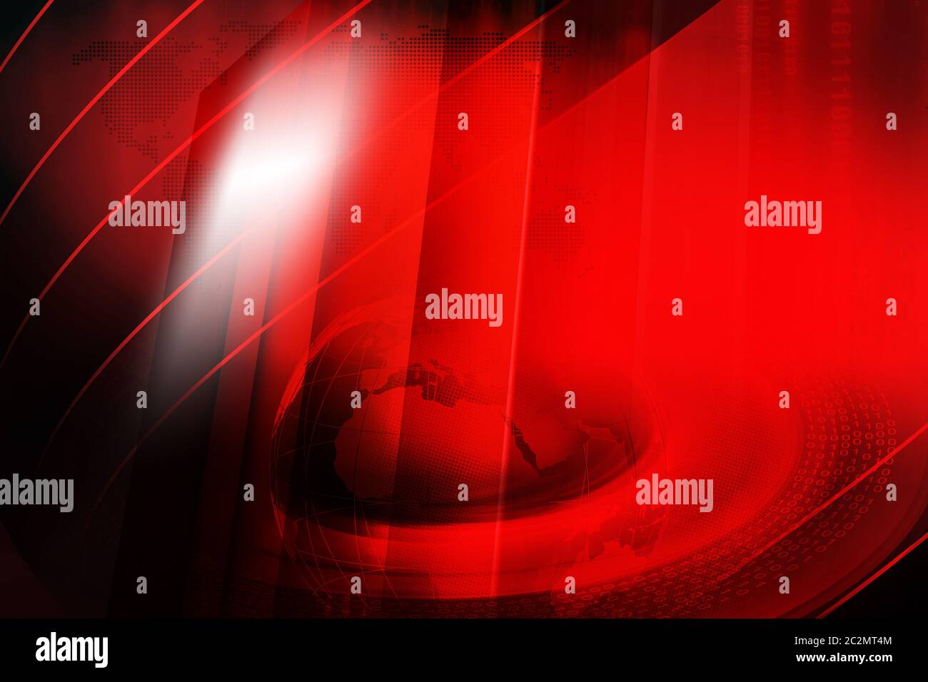 Graphical studio news red theme background with digital binary code around earth globe Stock Photo