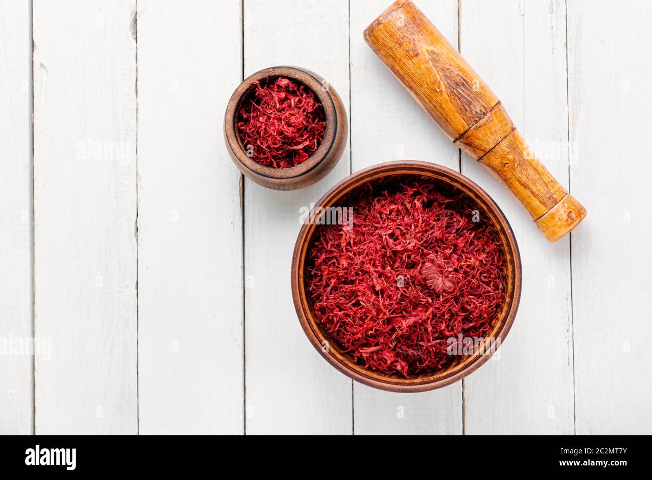 Saffron spice used in food and traditional herbal medicine Stock Photo
