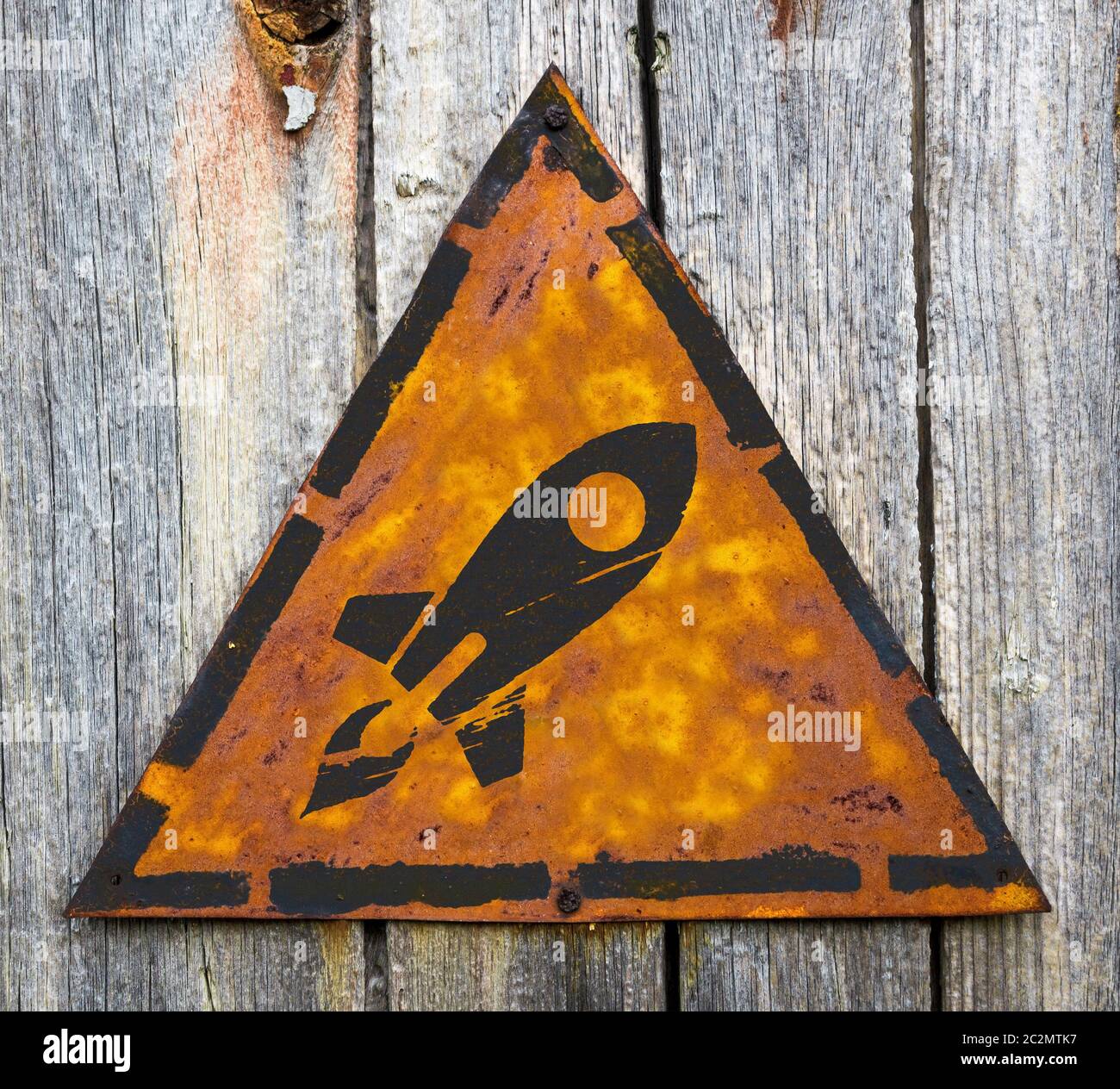 Icon of Go Up Rocket on Weathered Triangular Yellow Warning Sign ...