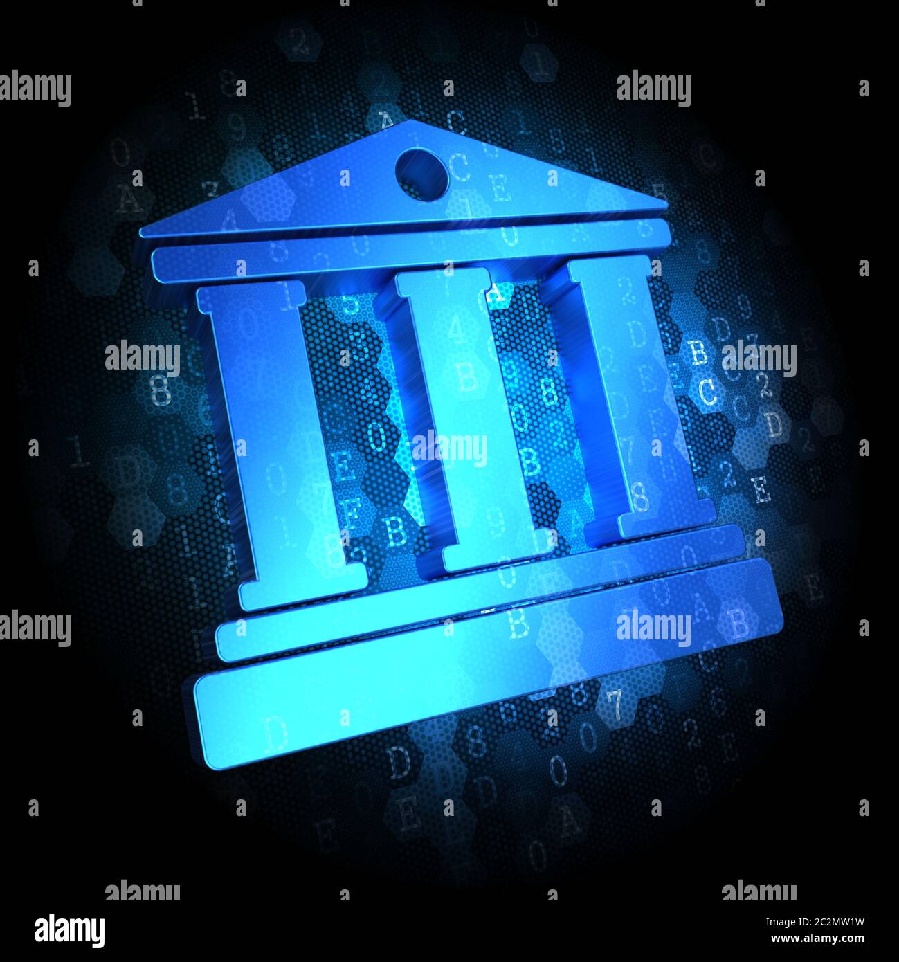Blue Icon of Building with Columns on Dark Digital Background Stock ...