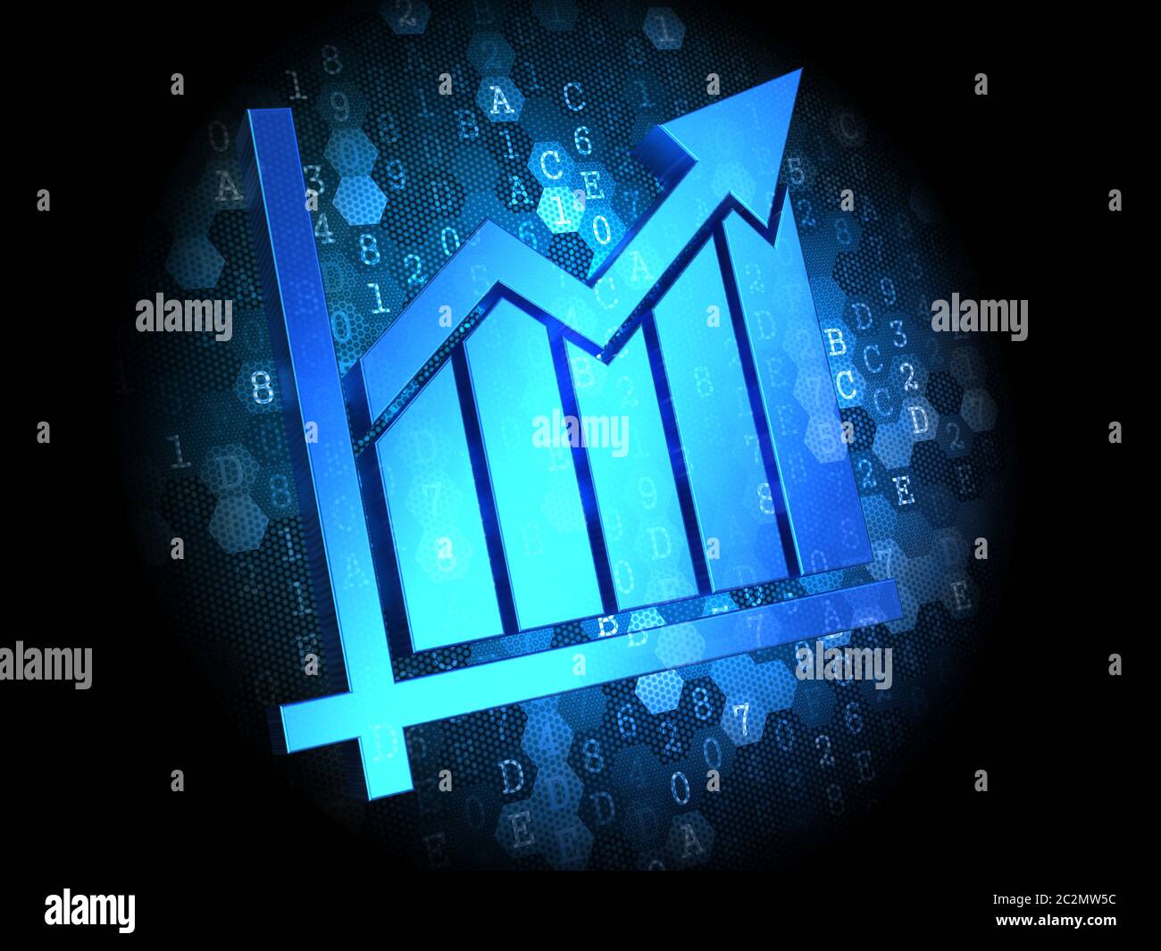 Blue Growth Chart Icon on Dark Digital Background Stock Photo Alamy