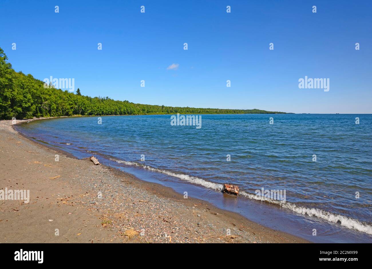 Calm Waters on a Remote Lake Superior Shore  on Tee Harbor on Lake Superior in Sleeping Giant Provincial Park in Ontario, Canada Stock Photo