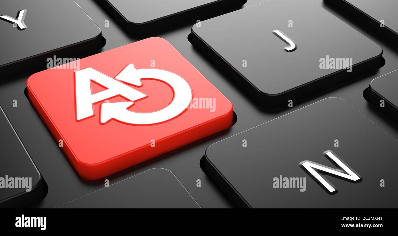 Online Translating Concept on Red Button on Black Computer Keyboard. Stock Photo