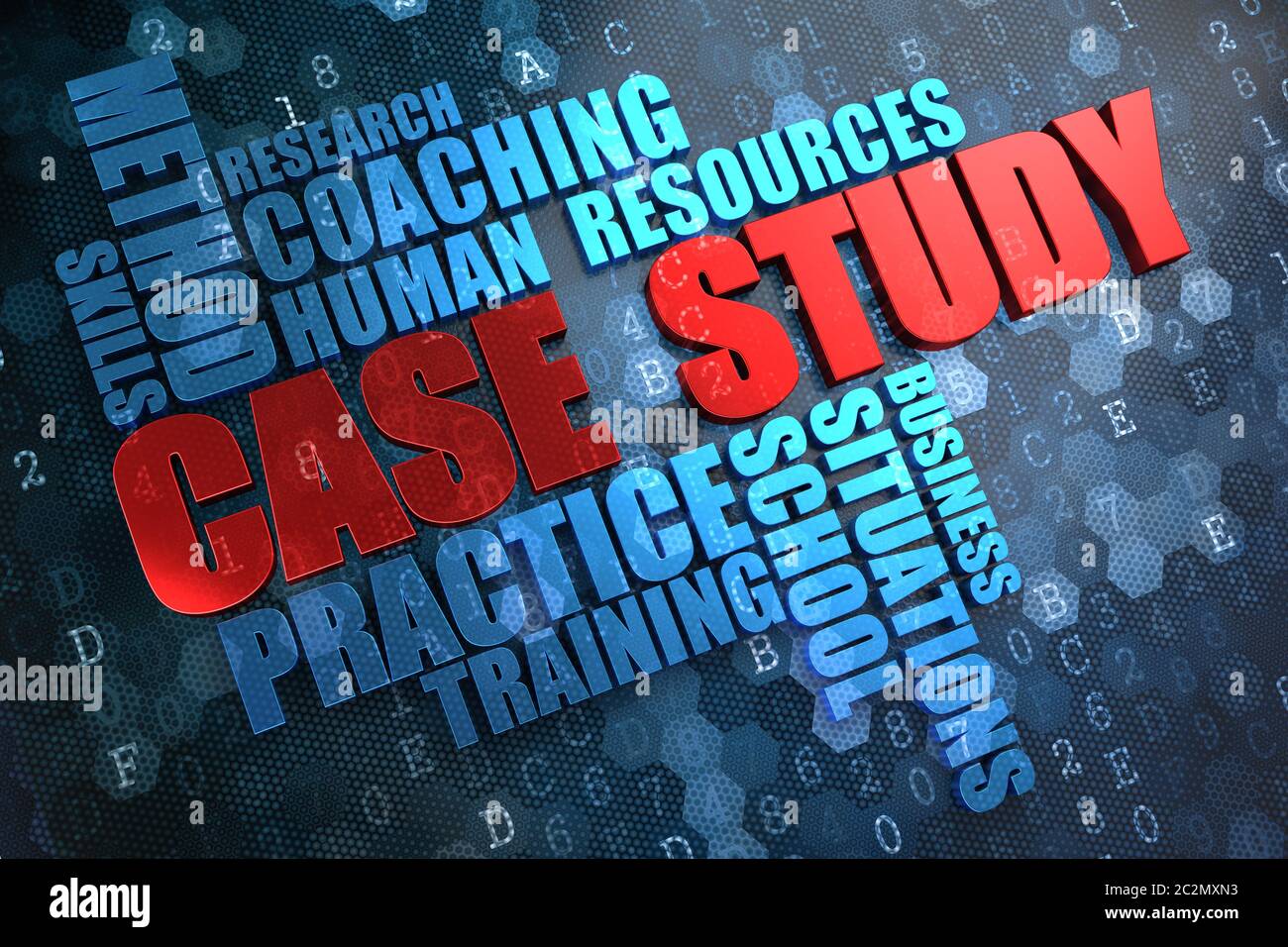 Case Study - Wordcloud Concept. Red Word in Blue Wordcloud on Digital Background. Stock Photo