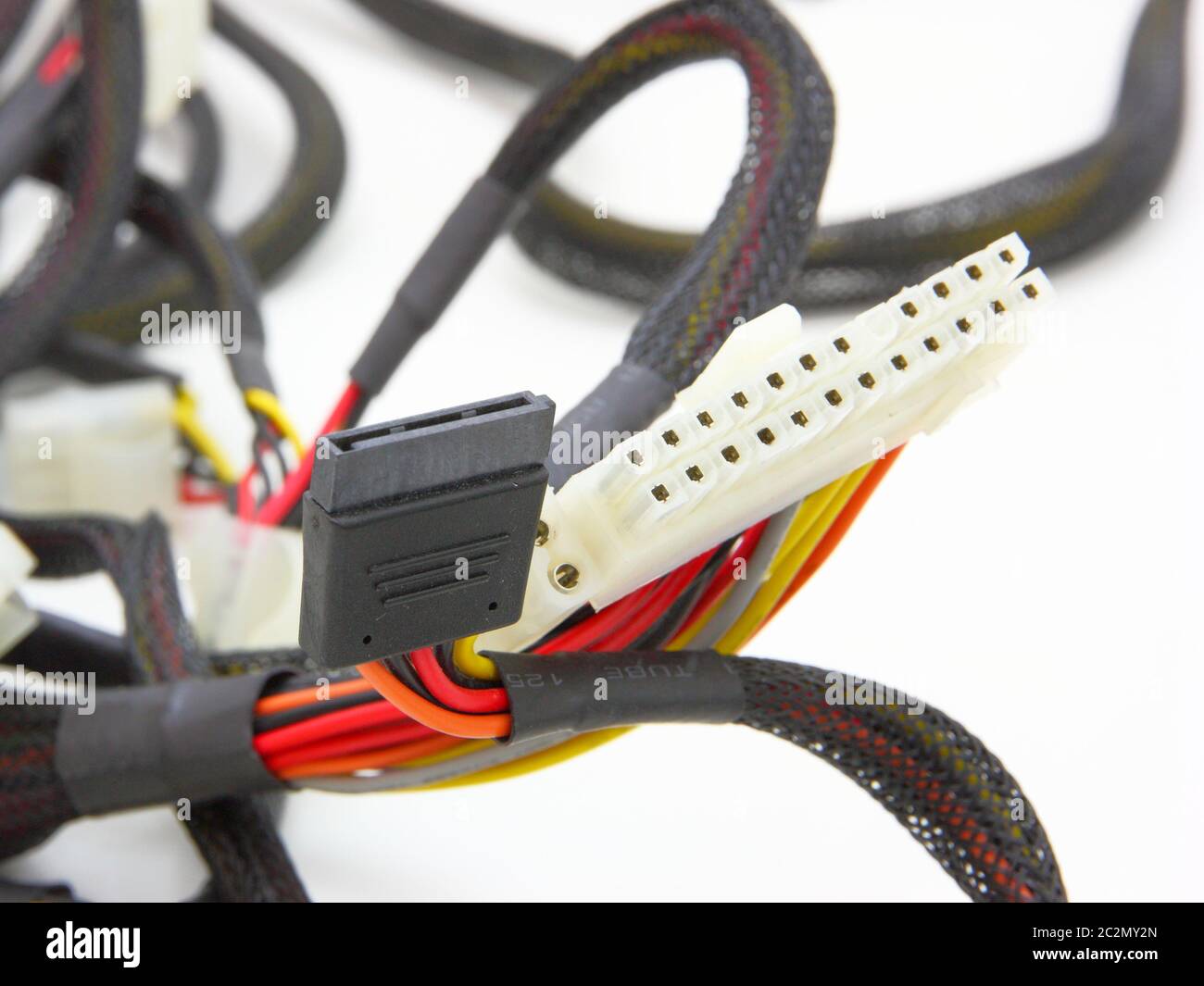 Computer motherboard power lines. Color cables Stock Photo Alamy