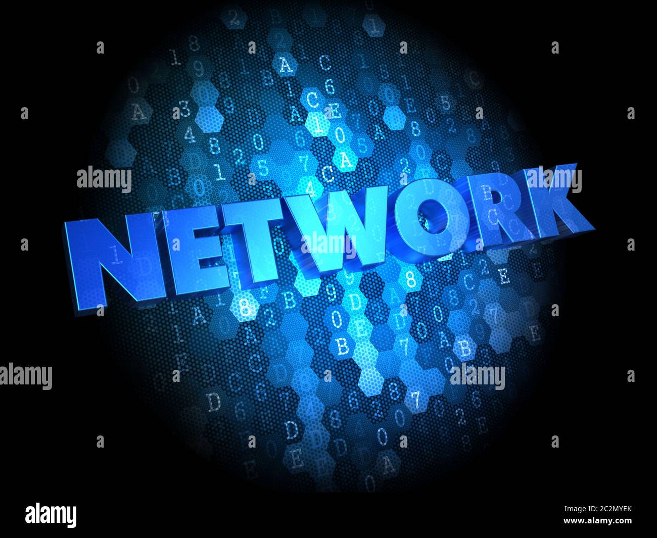 Network - Text in Blue Color on Dark Digital Background Stock Photo - Alamy