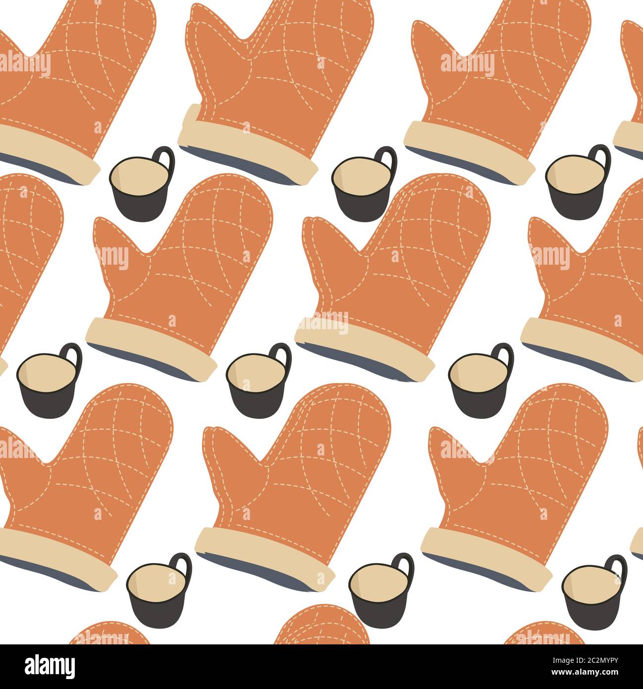 Baking mitten and cup of coffee, seamless pattern Stock Vector
